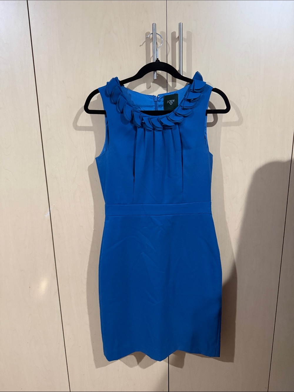 J. Crew Bright Cobalt Blue Sleeveless Sheath Dress with Braided Neckline